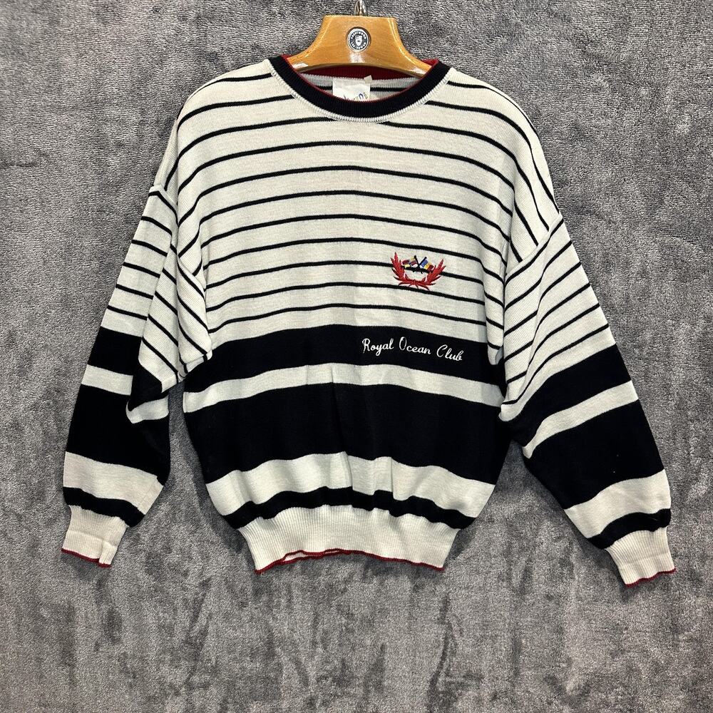 Cabrini Royal Ocean Club Sweater Mens Large Navy White Striped Crewneck Ireland